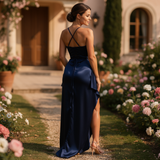 Selara Bay | Women's Satin Wrap Maxi Dress with Side Slit