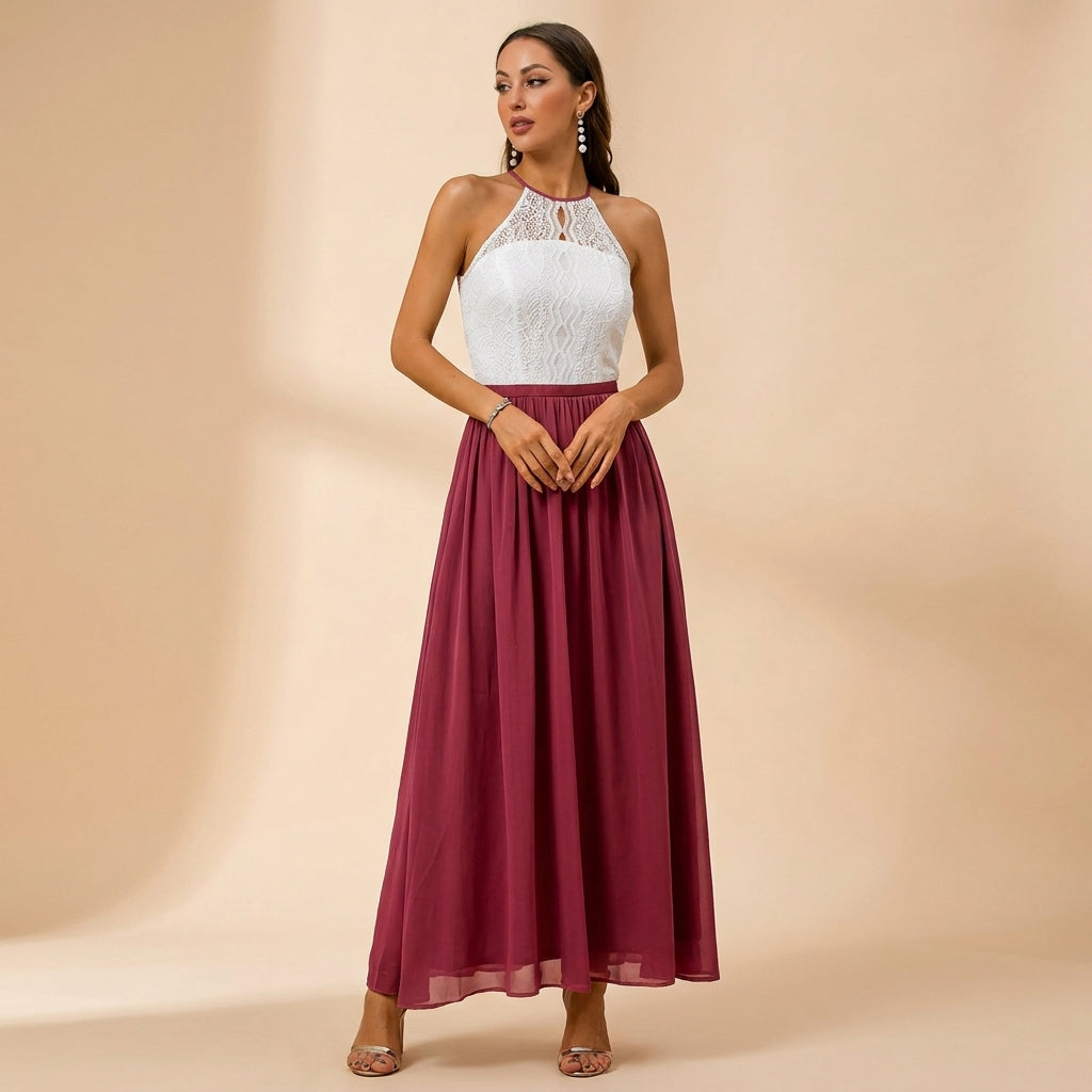 Selara Bay | Women's Lace Halter Maxi Dress