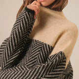 Selara Bay | Women's Herringbone High Neck Knit Sweater