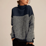 Selara Bay | Women's Herringbone High Neck Knit Sweater