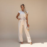 Selara Bay | Women's Belted Flutter Sleeve Jumpsuit