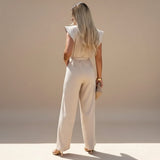 Selara Bay | Women's Belted Flutter Sleeve Jumpsuit