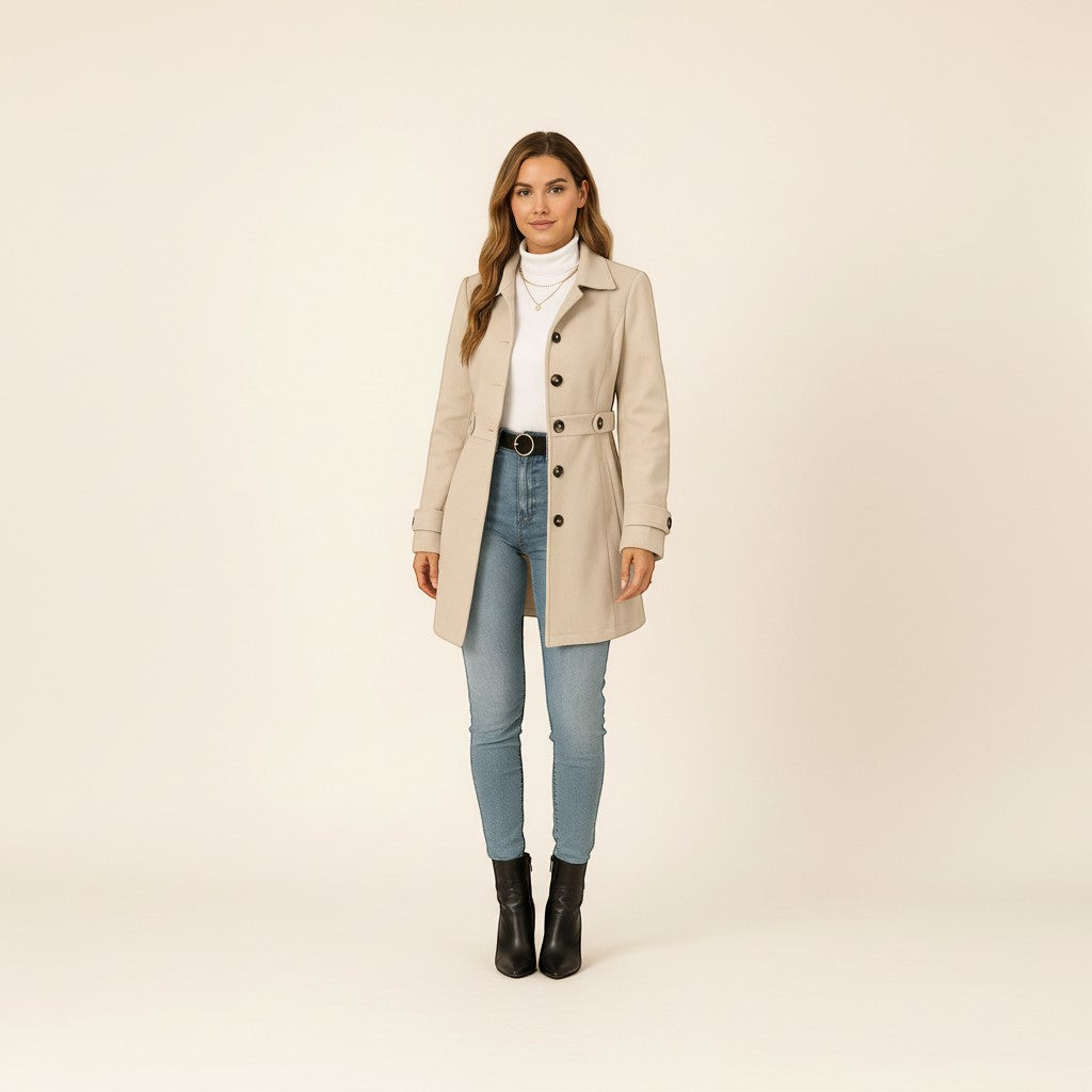 Selara Bay | Women's Belted Button Front Coat