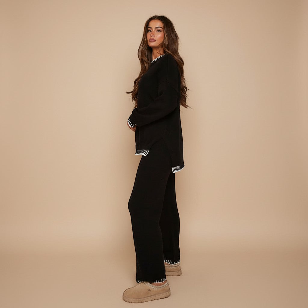 Selara Bay | Women's Knitted Sweater and Wide Leg Pants Set