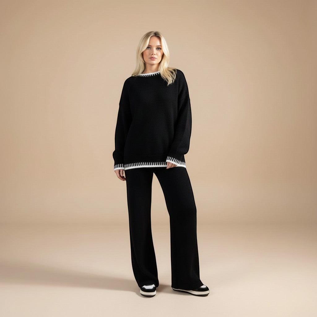 Selara Bay | Women's Knitted Sweater and Wide Leg Pants Set
