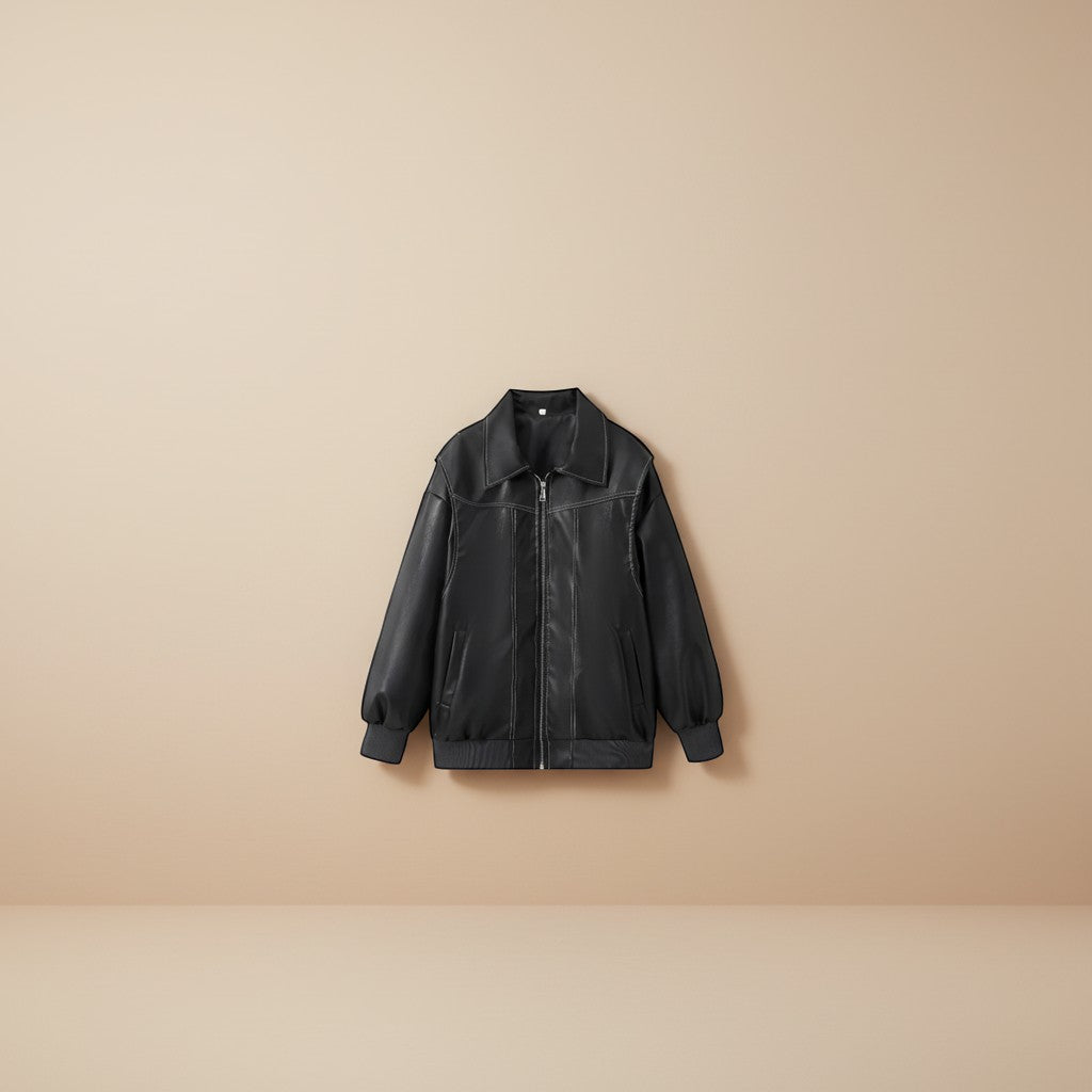 Selara Bay | Women's Oversized Zip Front Faux Leather Jacket