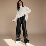 Selara Bay | Women's High Waist Wide Leg Faux Leather Pants