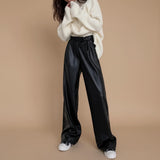 Selara Bay | Women's High Waist Wide Leg Faux Leather Pants