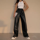 Selara Bay | Women's High Waist Wide Leg Faux Leather Pants