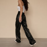 Selara Bay | Women's High Waist Wide Leg Faux Leather Pants