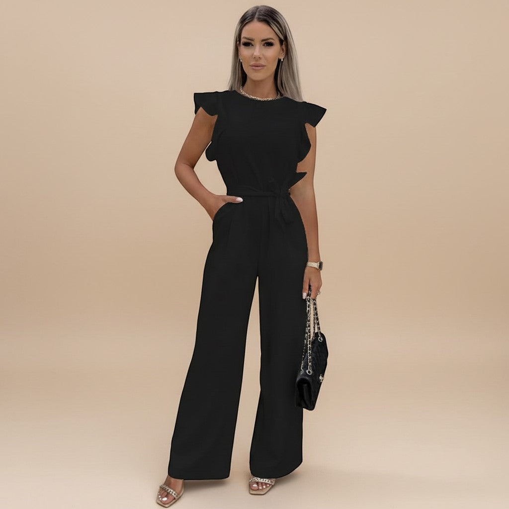 Selara Bay | Women's Belted Flutter Sleeve Jumpsuit