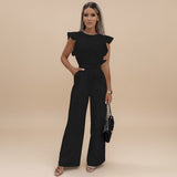 Selara Bay | Women's Belted Flutter Sleeve Jumpsuit
