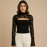 Selara Bay | Women's Lace Panel Long Sleeve Fitted Top