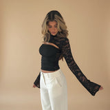 Selara Bay | Women's Lace Panel Long Sleeve Fitted Top