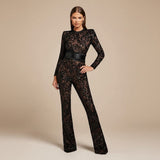 Selara Bay | Women's Lace Long Sleeve Flared Jumpsuit