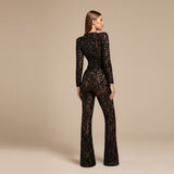 Selara Bay | Women's Lace Long Sleeve Flared Jumpsuit