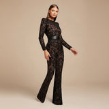 Selara Bay | Women's Lace Long Sleeve Flared Jumpsuit