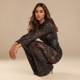 Selara Bay | Women's Lace Long Sleeve Flared Jumpsuit