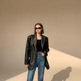 Selara Bay | Women's Oversized Faux Leather Blazer with Tailored Structure