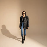 Selara Bay | Women's Oversized Faux Leather Blazer with Tailored Structure