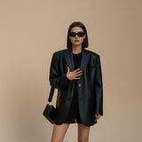 Selara Bay | Women's Oversized Faux Leather Blazer with Tailored Structure
