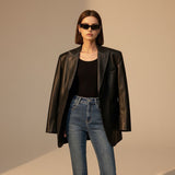 Selara Bay | Women's Oversized Faux Leather Blazer with Tailored Structure