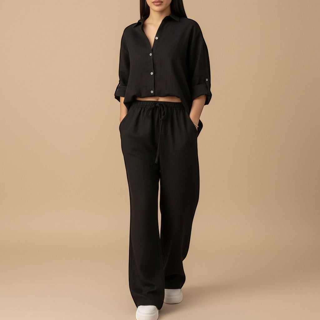 Selara Bay | Women's Button Shirt and Wide Leg Pants Set