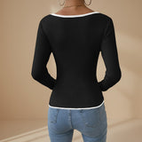 Selara Bay | Women's Ribbed V-Neck Long Sleeve Knit Top