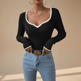 Selara Bay | Women's Ribbed V-Neck Long Sleeve Knit Top