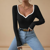 Selara Bay | Women's Ribbed V-Neck Long Sleeve Knit Top