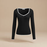 Selara Bay | Women's Ribbed V-Neck Long Sleeve Knit Top