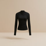 Selara Bay | Women's Ruched Long Sleeve Mock Neck Top