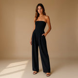 Selara Bay | Women's Strapless Wide Leg Jumpsuit