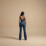 Selara Bay | Women's Deep V-Neck Denim Jumpsuit