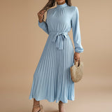 Selara Bay | Women's Pleated Tie Waist Maxi Dress