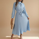 Selara Bay | Women's Pleated Tie Waist Maxi Dress