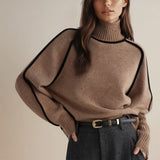 Selara Bay | Women's Contrast Trim Mock Neck Knit Sweater