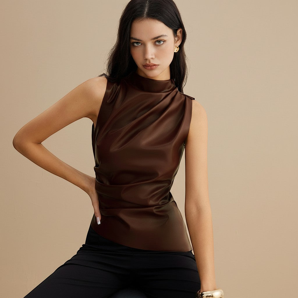 Selara Bay | Women's Draped Mock Neck Sleeveless Top