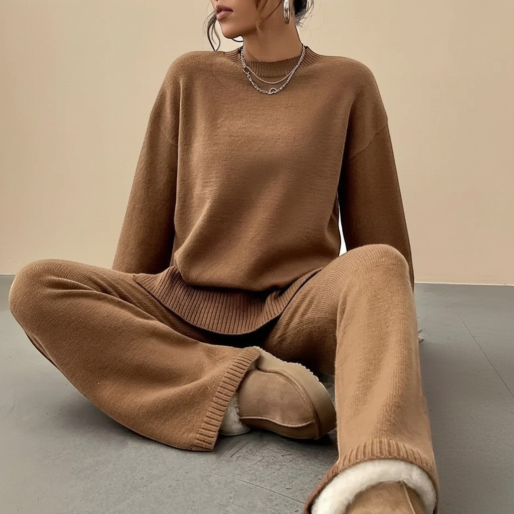 Selara Bay | Women's Knitted Sweater and Wide Leg Pants Set