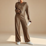 Selara Bay | Women's Ribbed Hoodie and Wide Leg Pants Set