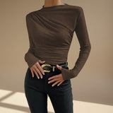 Selara Bay | Women's Ruched Long Sleeve Mock Neck Top