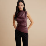 Selara Bay | Women's Draped Mock Neck Sleeveless Top