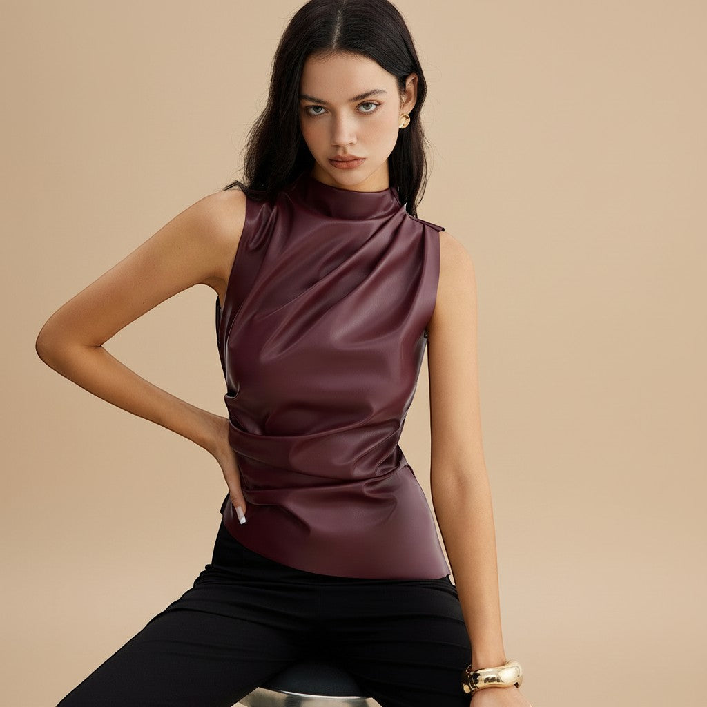 Selara Bay | Women's Draped Mock Neck Sleeveless Top