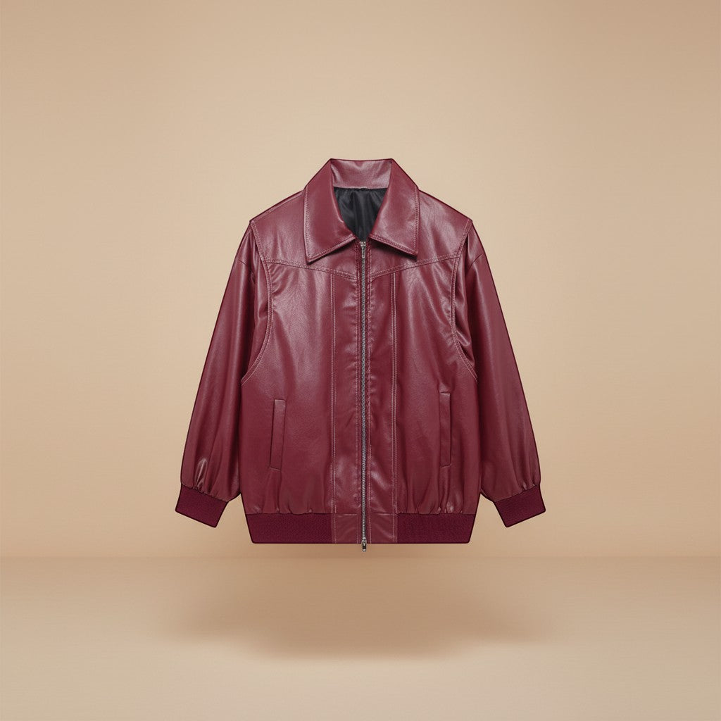 Selara Bay | Women's Oversized Zip Front Faux Leather Jacket