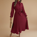 Selara Bay | Women's Pleated Tie Waist Maxi Dress
