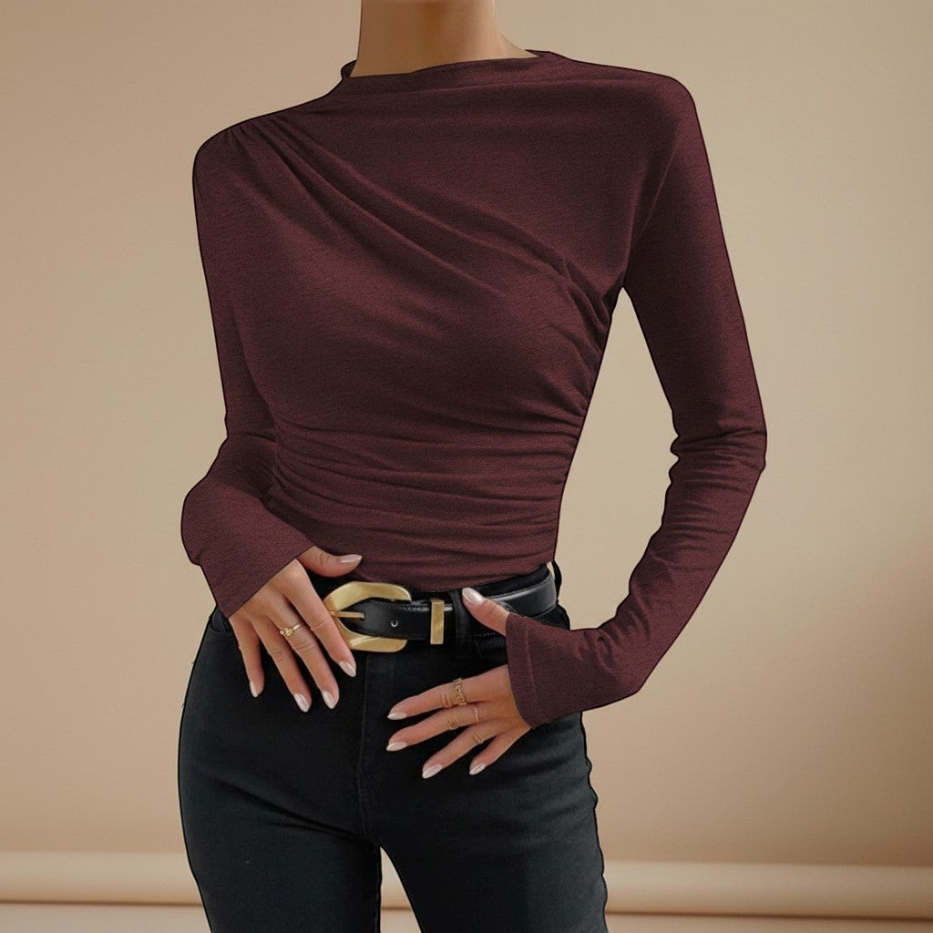 Selara Bay | Women's Ruched Long Sleeve Mock Neck Top