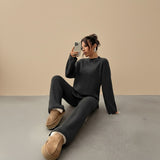 Selara Bay | Women's Knitted Sweater and Wide Leg Pants Set