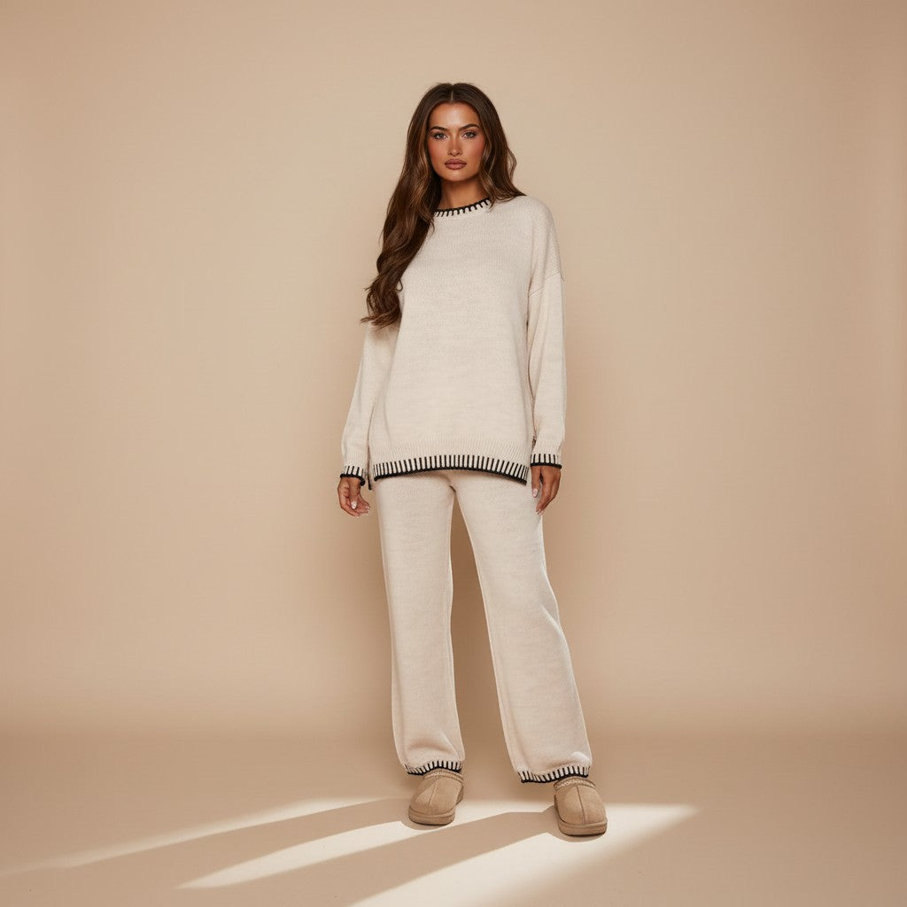 Selara Bay | Women's Knitted Sweater and Wide Leg Pants Set