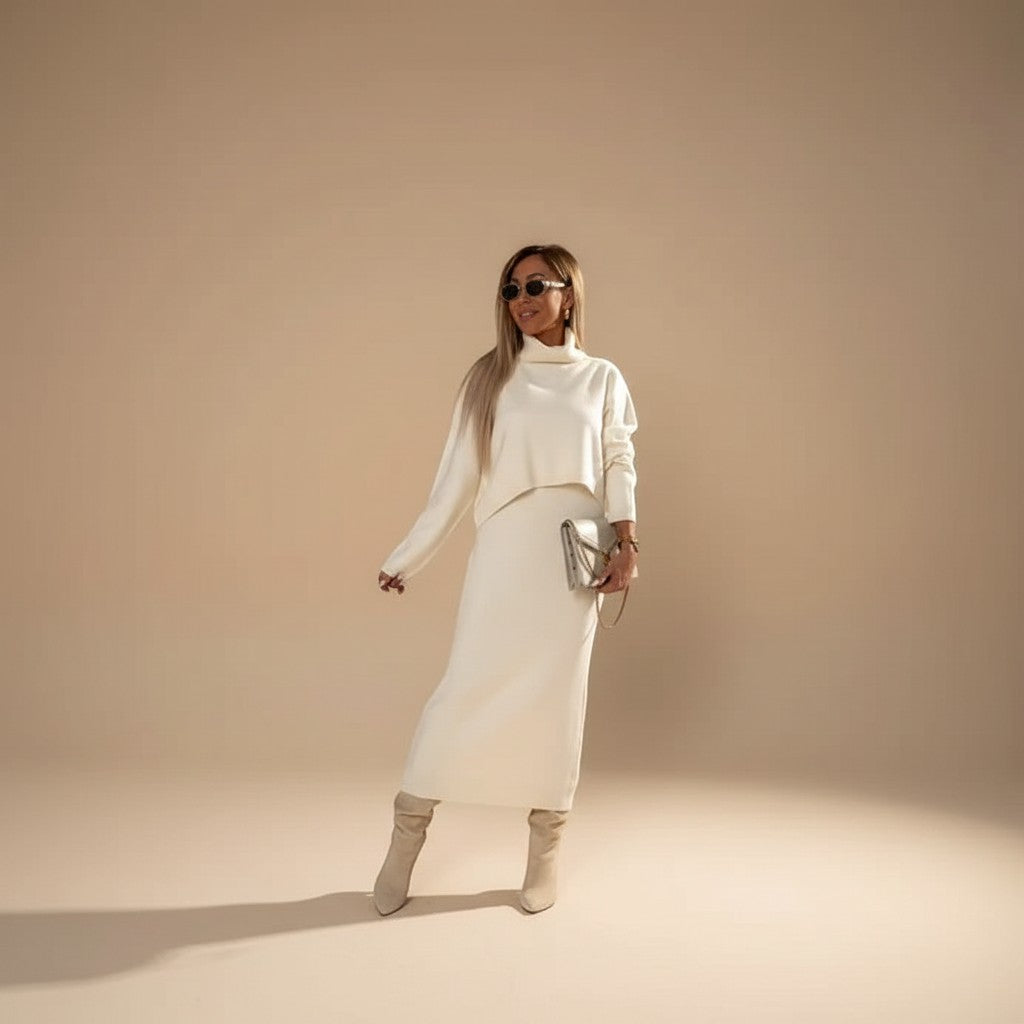 Selara Bay | Women's Turtleneck Sweater and Midi Skirt Set