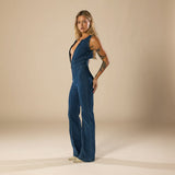 Selara Bay | Women's Deep V-Neck Denim Jumpsuit